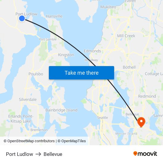 Port Ludlow to Bellevue map