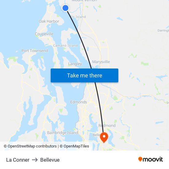 La Conner to Bellevue map