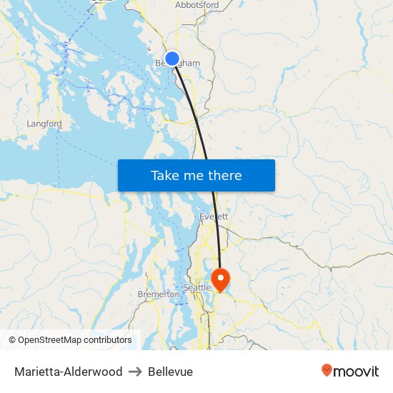 Marietta-Alderwood to Bellevue map