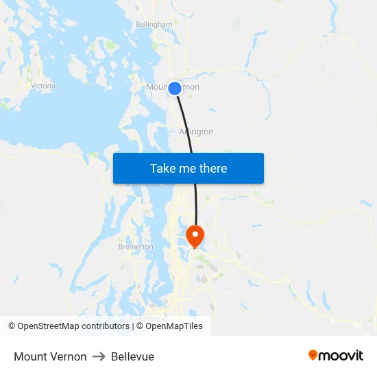 Mount Vernon to Bellevue map