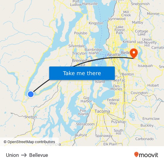 Union to Bellevue map