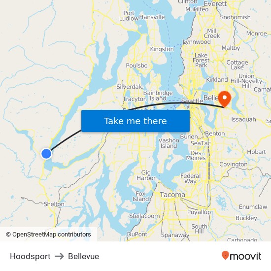 Hoodsport to Bellevue map