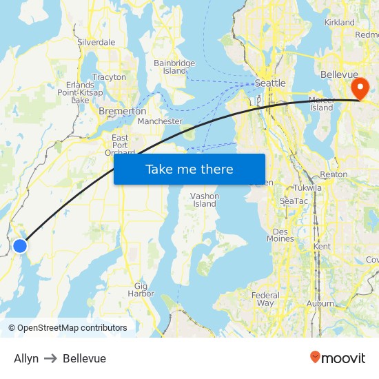 Allyn to Bellevue map