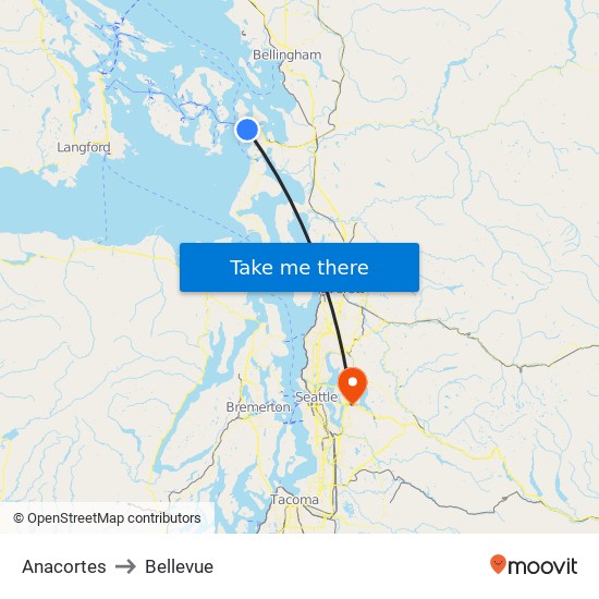 Anacortes to Bellevue map