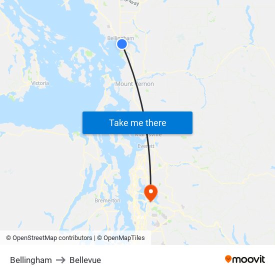 Bellingham to Bellevue map