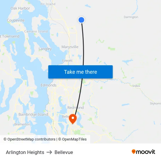 Arlington Heights to Bellevue map