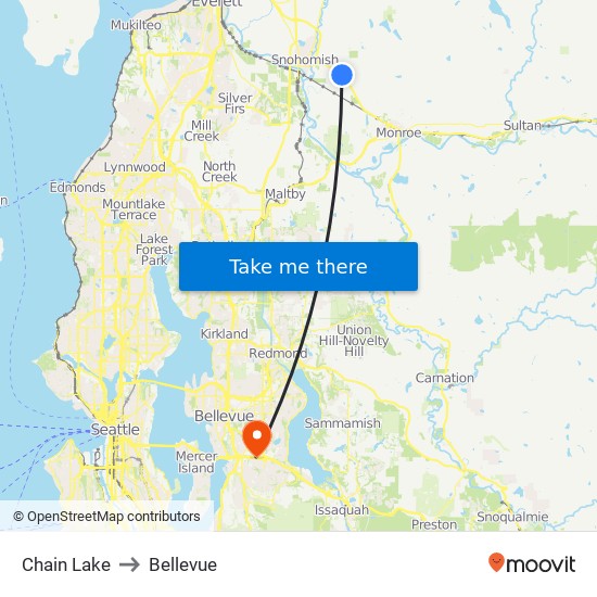 Chain Lake to Bellevue map