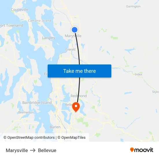 Marysville to Bellevue map