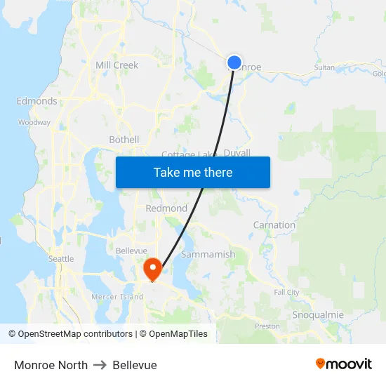 Monroe North to Bellevue map