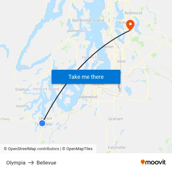 Olympia to Bellevue map