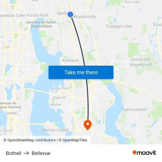 Bothell to Bellevue map