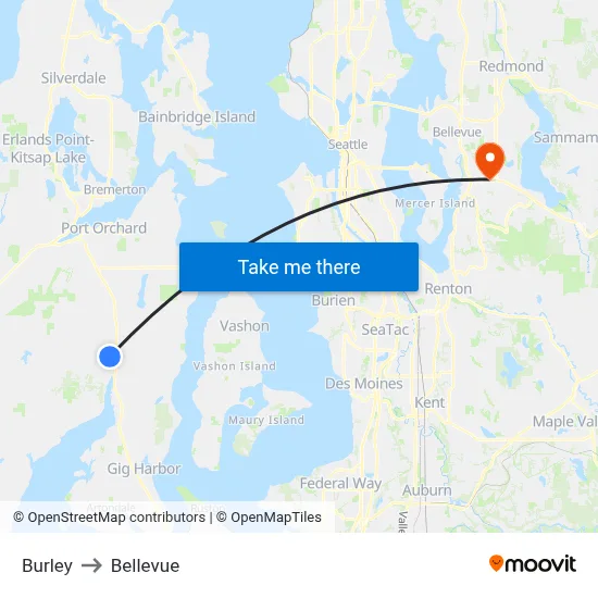 Burley to Bellevue map