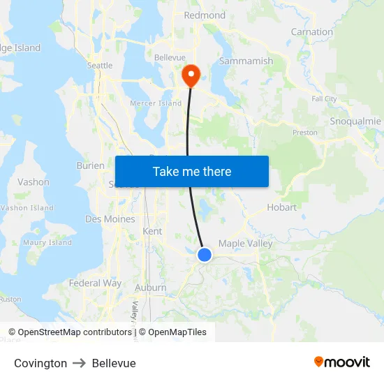 Covington to Bellevue map