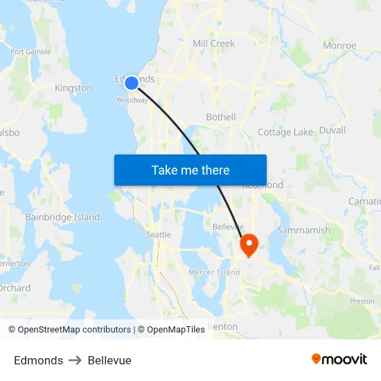 Edmonds to Bellevue map
