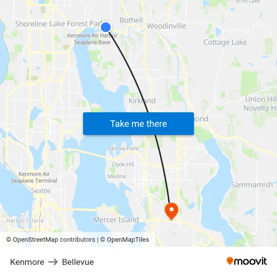 Kenmore to Bellevue map
