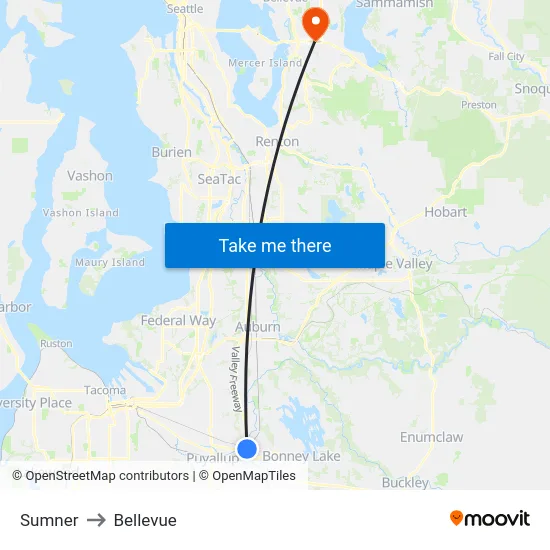 Sumner to Bellevue map