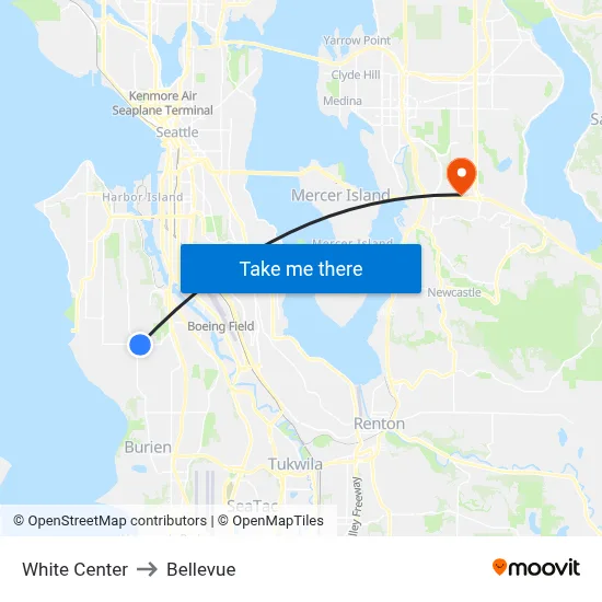 White Center to Bellevue map