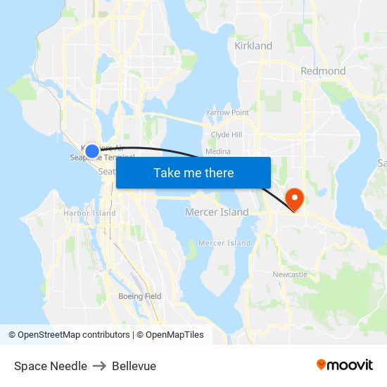 Space Needle to Bellevue map