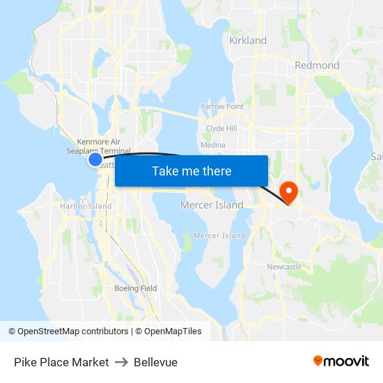 Pike Place Market to Bellevue map