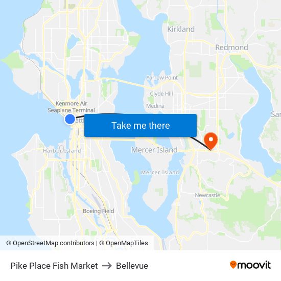 Pike Place Fish Market to Bellevue map