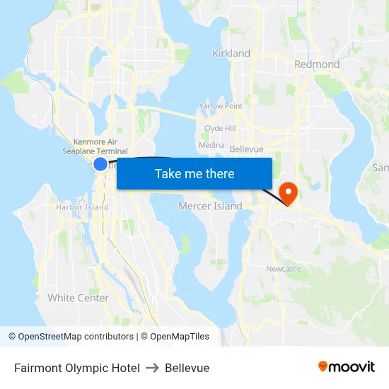 Fairmont Olympic Hotel to Bellevue map