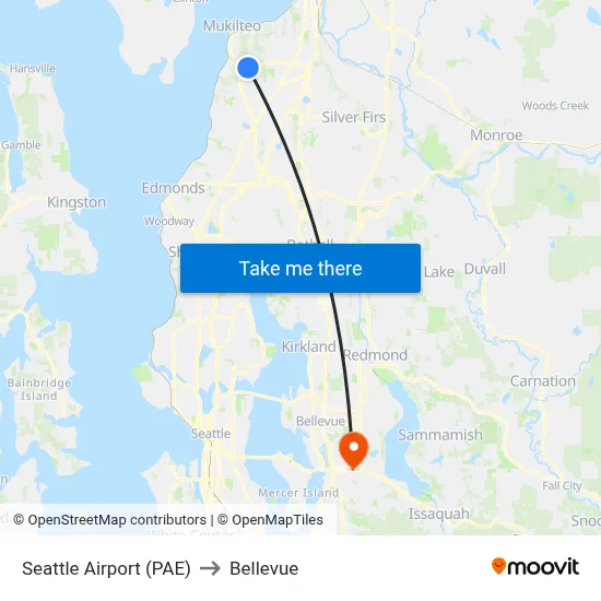 Seattle Airport (PAE) to Bellevue map
