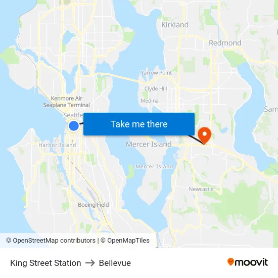King Street Station to Bellevue map