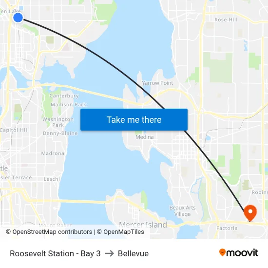 Roosevelt Station - Bay 3 to Bellevue map