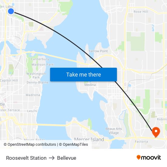 Roosevelt Station to Bellevue map