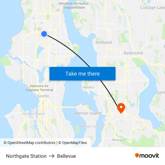 Northgate Station to Bellevue map