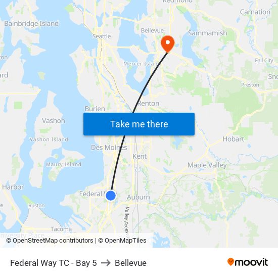 Federal Way TC - Bay 5 to Bellevue map