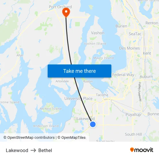 Lakewood to Bethel map