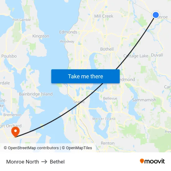 Monroe North to Bethel map