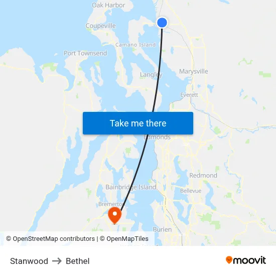 Stanwood to Bethel map