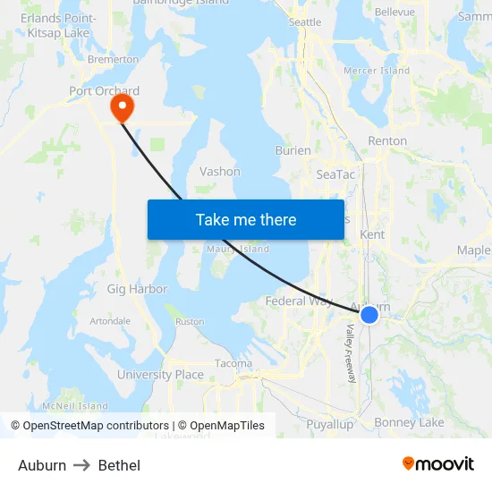 Auburn to Bethel map