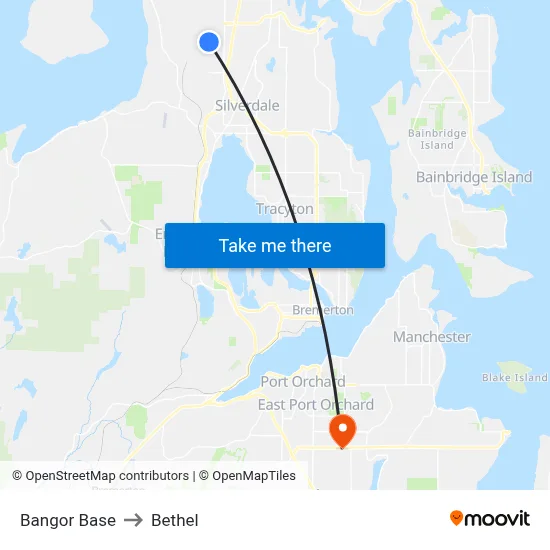 Bangor Base to Bethel map