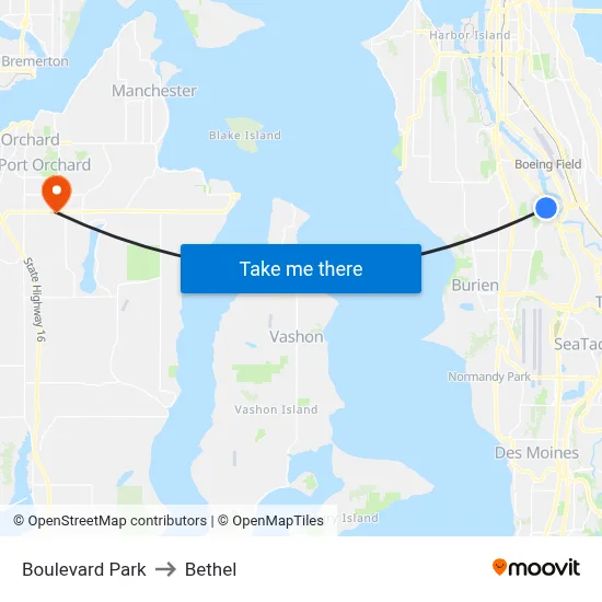 Boulevard Park to Bethel map