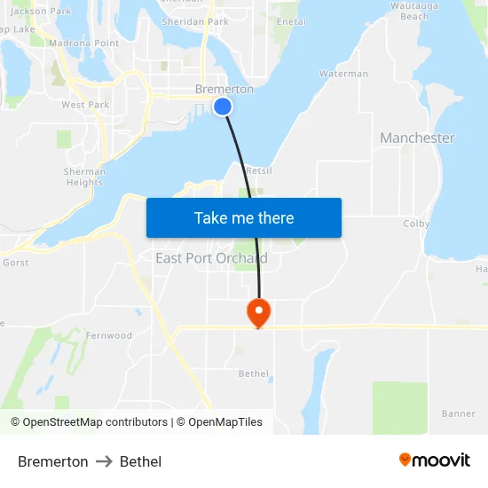 Bremerton to Bethel map