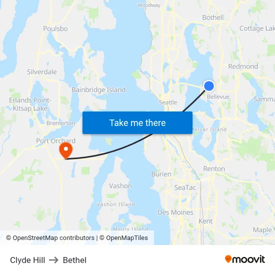 Clyde Hill to Bethel map