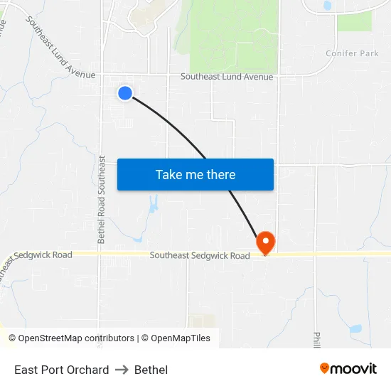 East Port Orchard to Bethel map