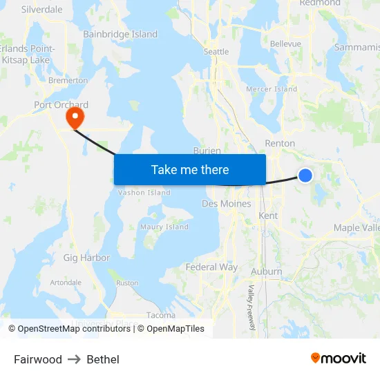 Fairwood to Bethel map
