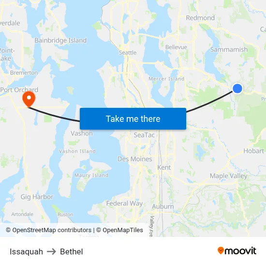 Issaquah to Bethel map