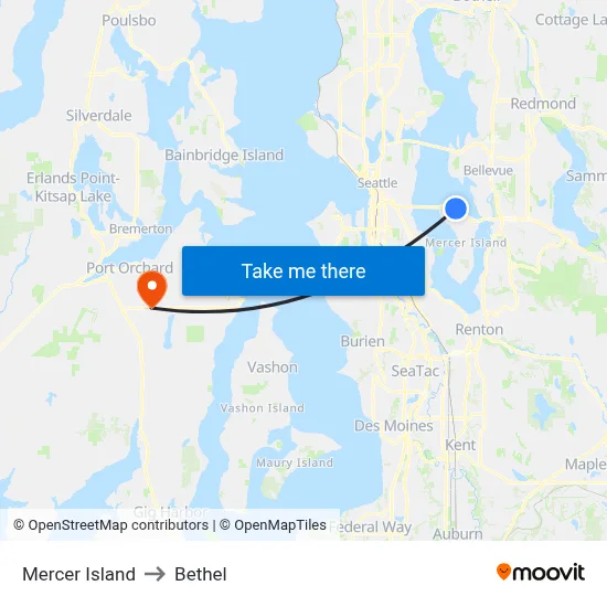 Mercer Island to Bethel map