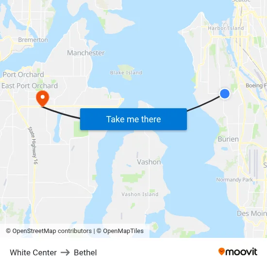 White Center to Bethel map