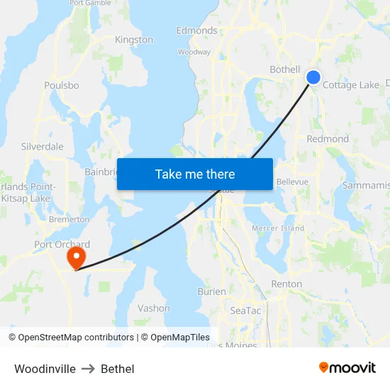 Woodinville to Bethel map