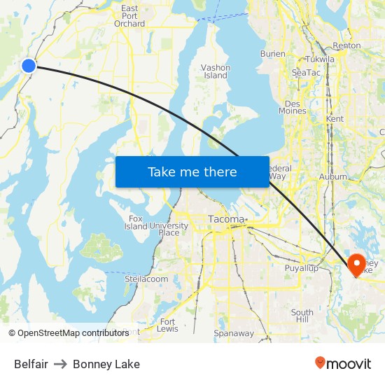 Belfair to Bonney Lake map