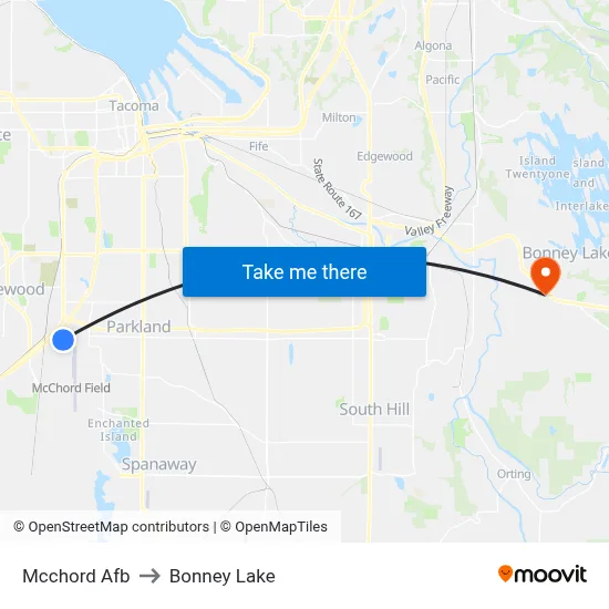Mcchord Afb to Bonney Lake map