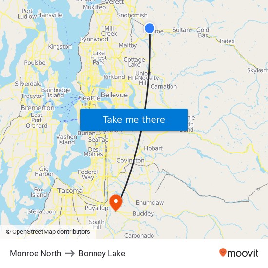 Monroe North to Bonney Lake map