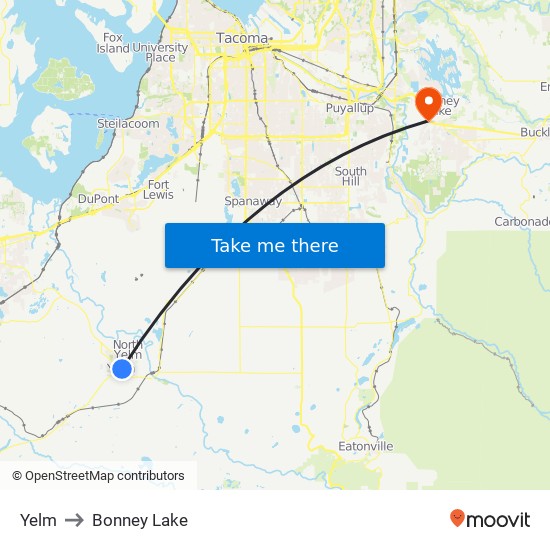 Yelm to Bonney Lake map