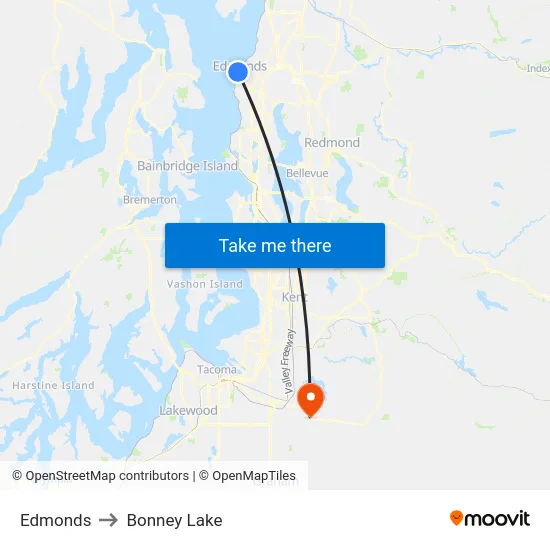 Edmonds to Bonney Lake map